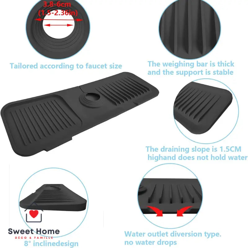 Tapis d'égouttement en silicone pour évier de cuisine et salle de bain